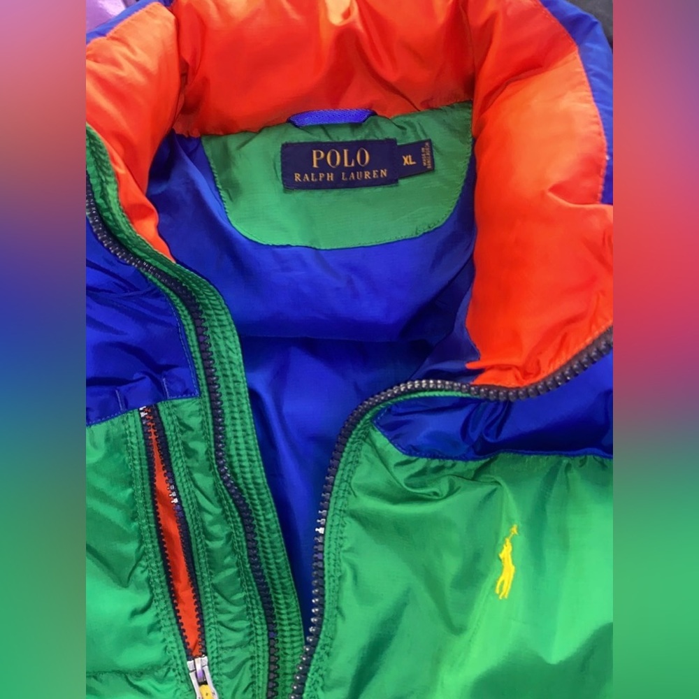 XXL Vintage Polo Ralph Lauren Puffer Jacket…Color: Blue, Green and Yellow